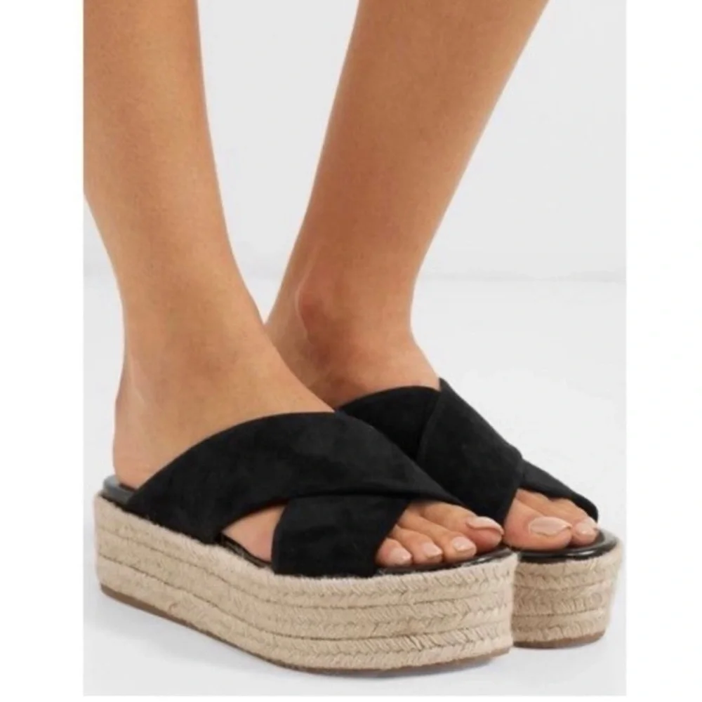 MIU MIU Suede Espadrille Platform Slip on Slides Sandals Black size 8 NEW